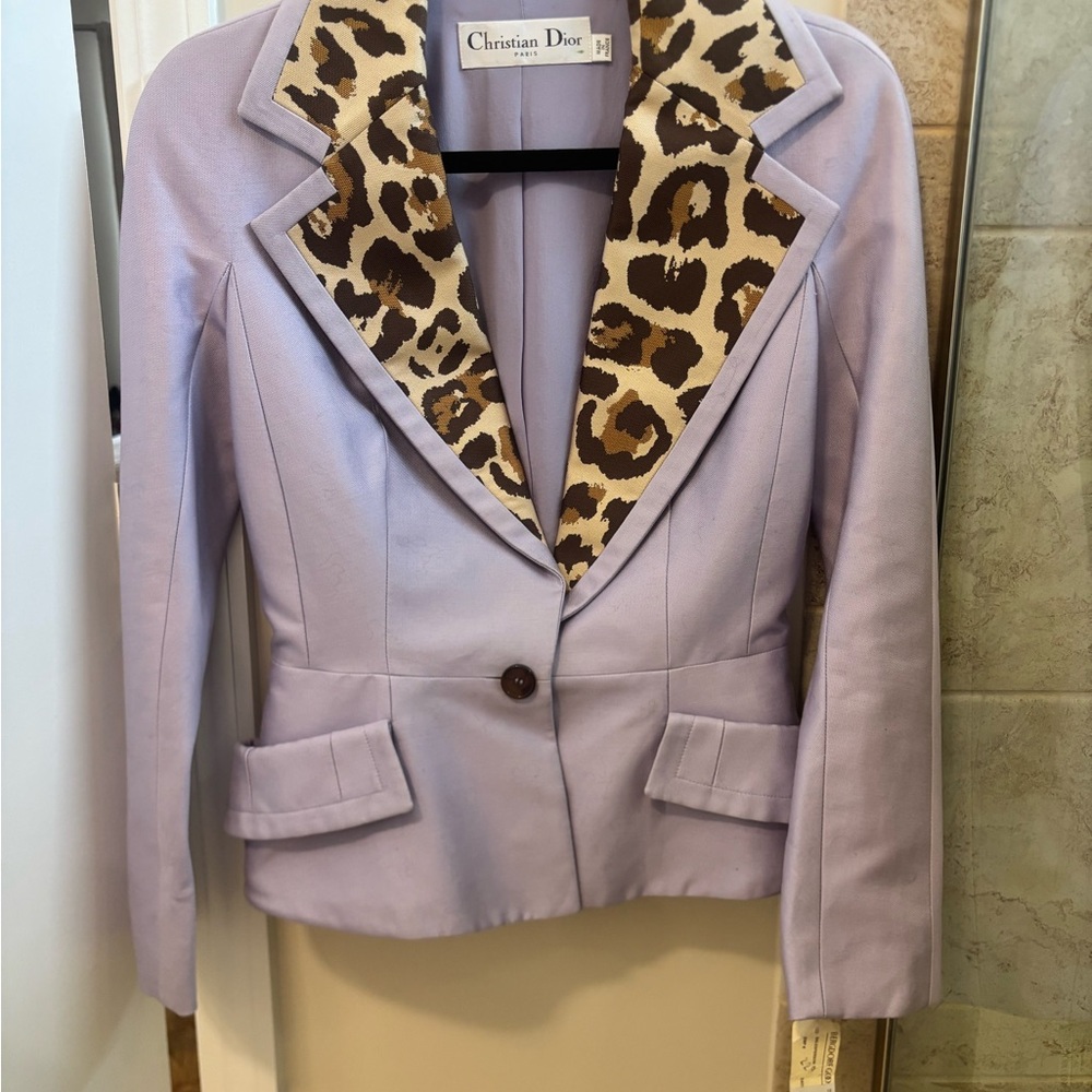 Dior Lilac Blazer with Leopard Print Lapel